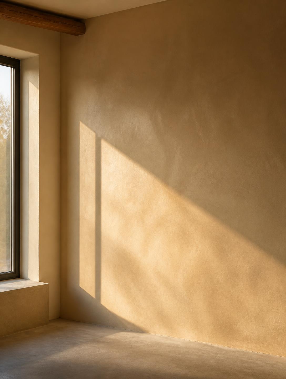 Sunlight across a freshly plastered wall